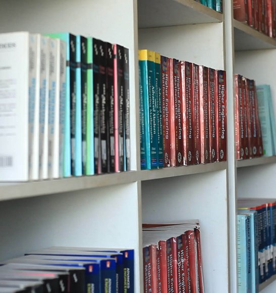 Shelves of engineering textbooks in the AKT library